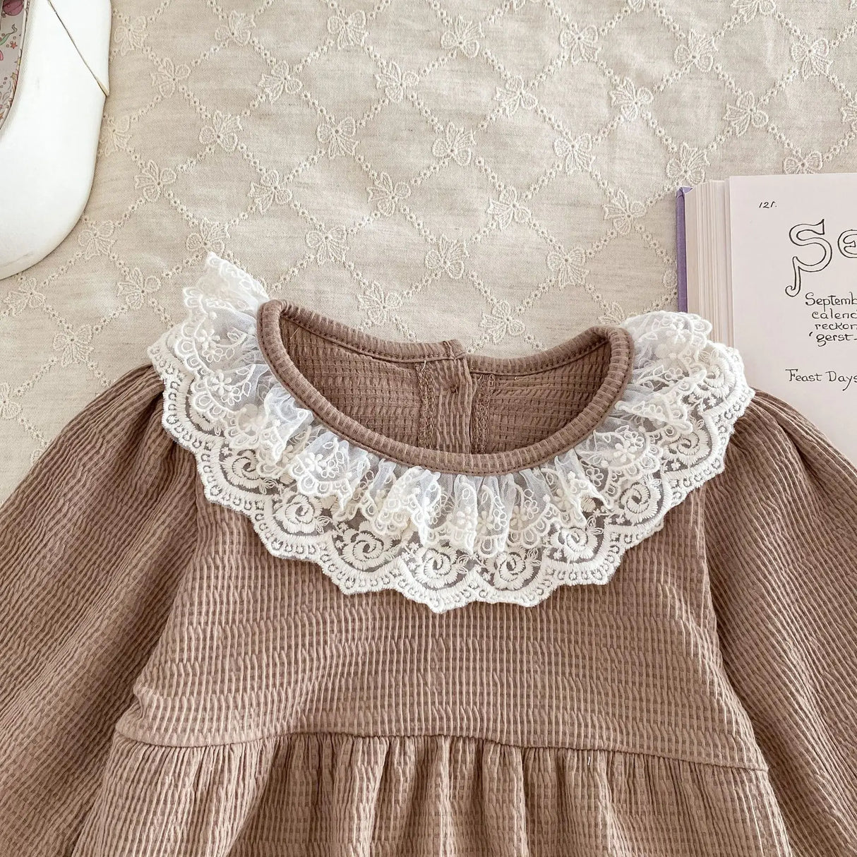 2PCS Spring Lace Collar Waffle Infant Baby Girl