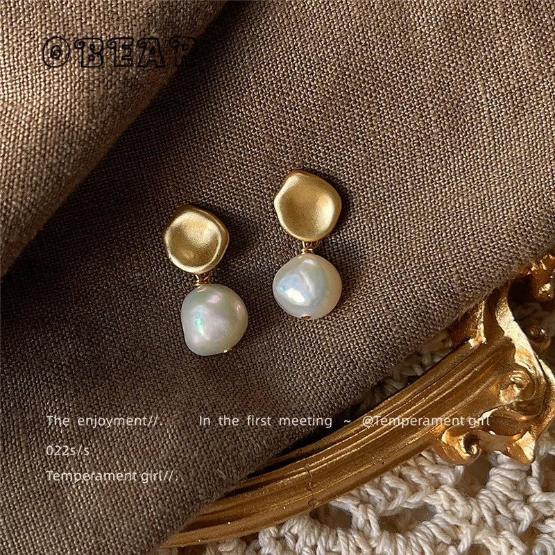 Baroque Shaped Irregular Freshwater Pearl Matte Stud Earrings