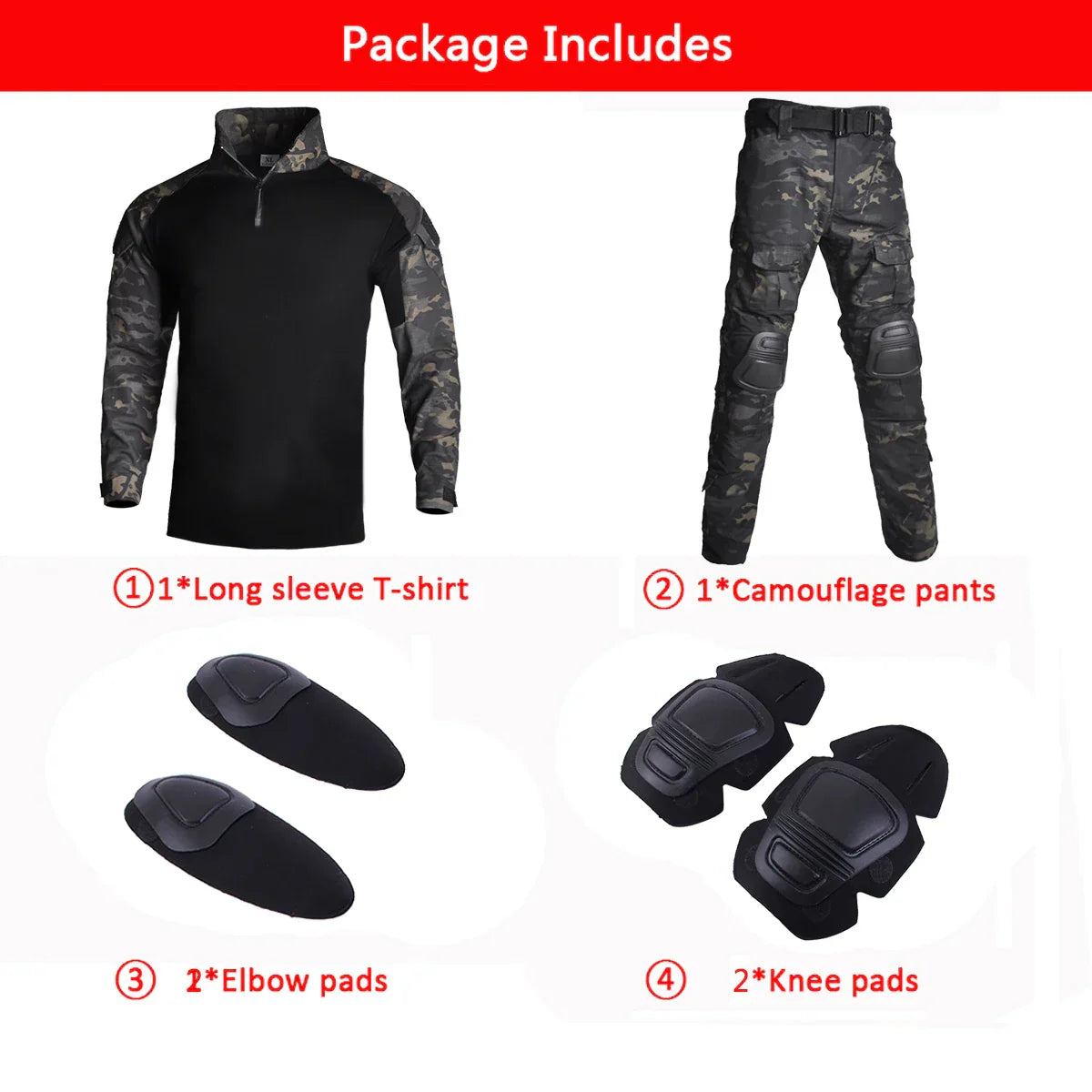 Mens Tactical Suit with Pads Combat Shirtpants Military