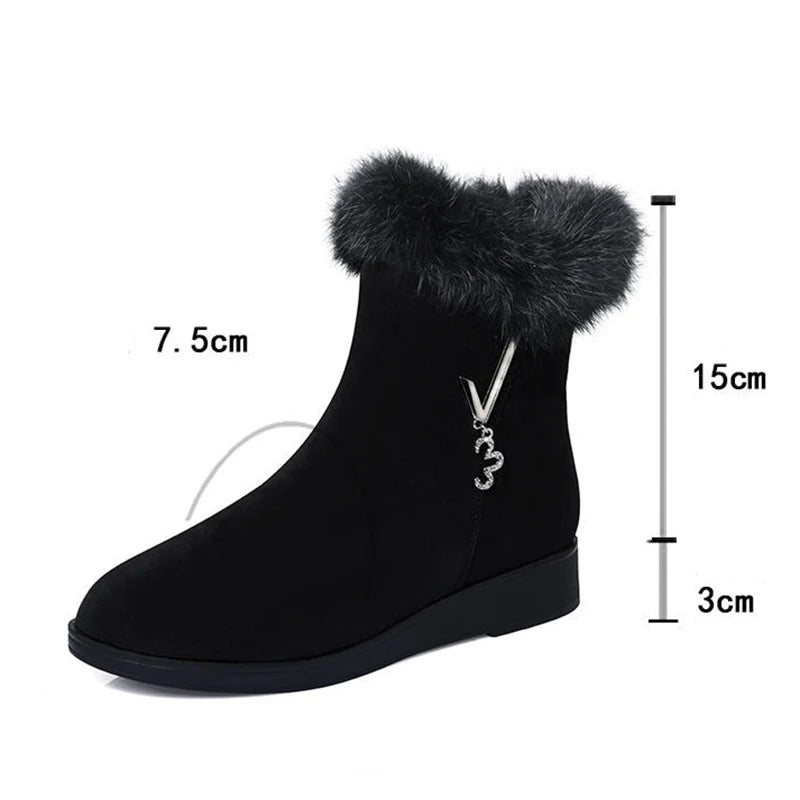 Women Flats Shoes Platform Fur Crystal Luxury Chelsea