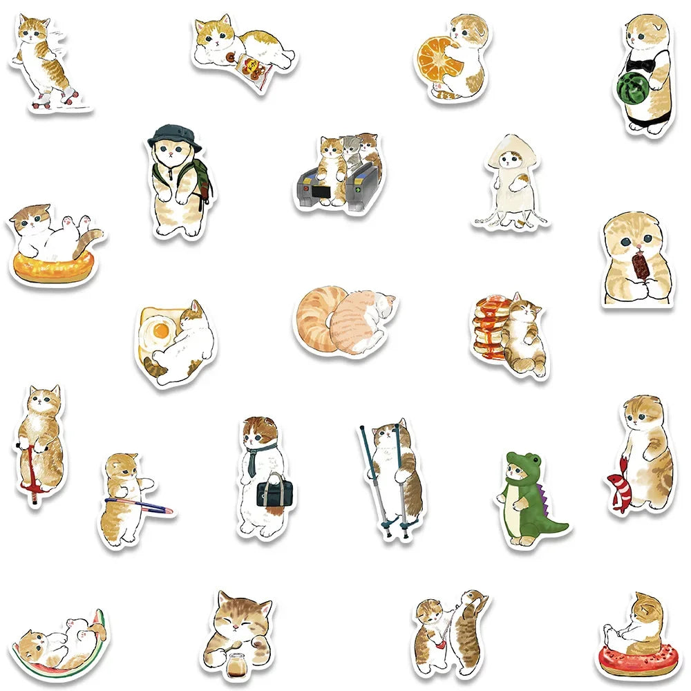103064PCS Kawaii Winter Yellow Cat Sticky Graffiti Sticker