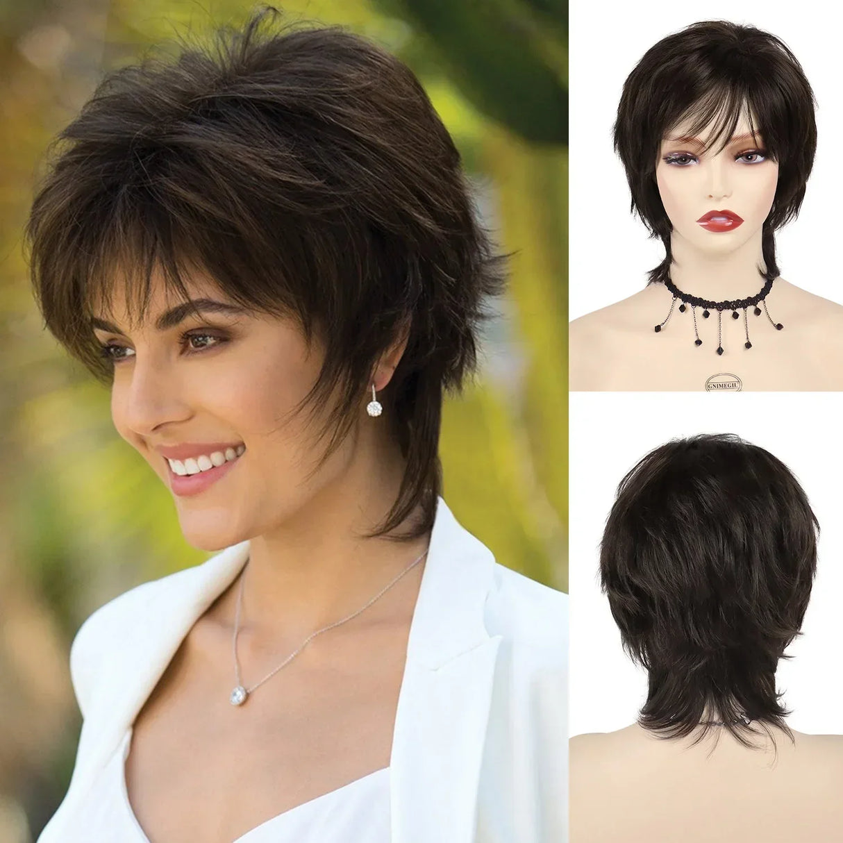 GNIMEGIL Synthetic Short Pixie Cut Wig Women Natural