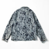 Men Ripped Distressed Denim Jacket Flower Jacquard Weave