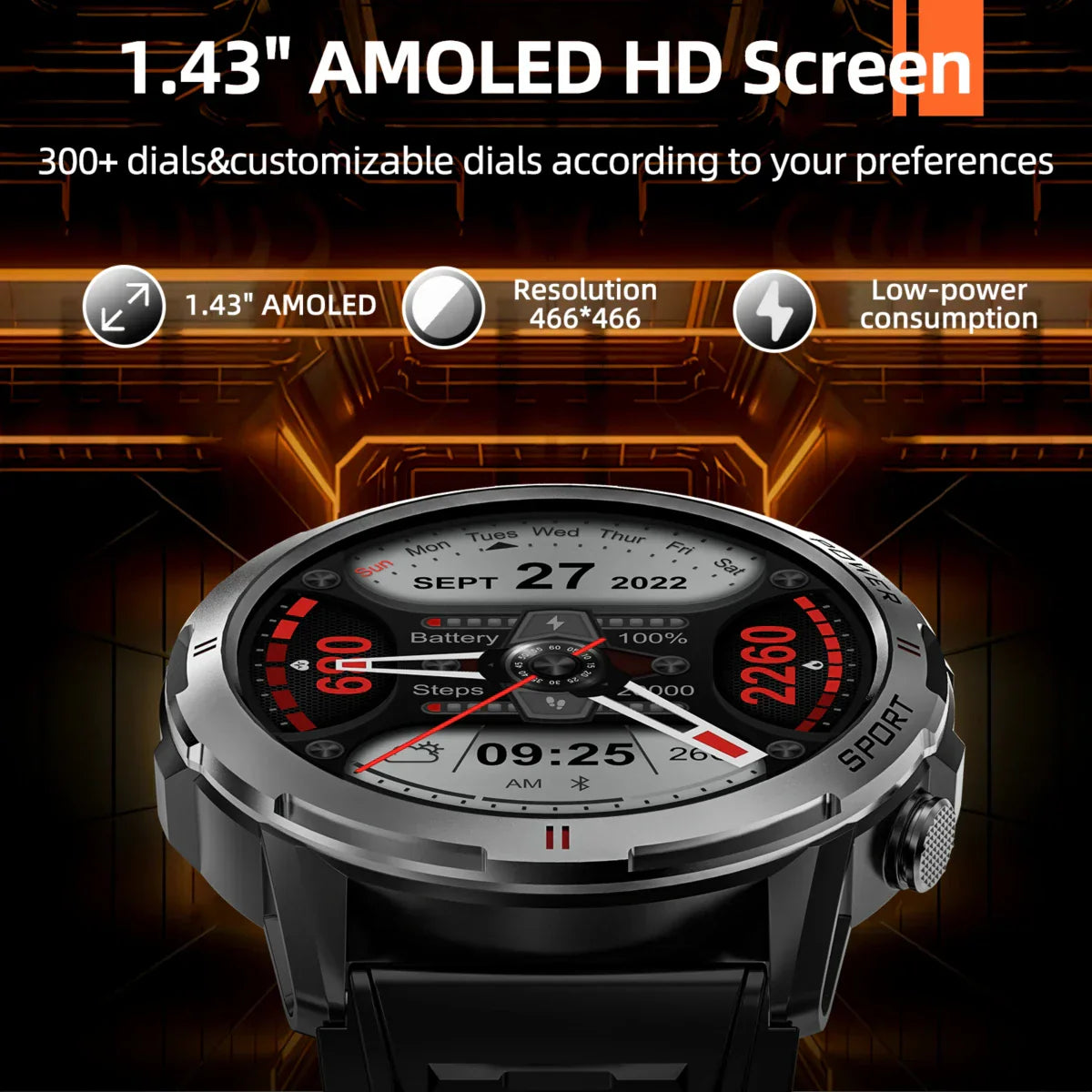 WEOFLY Smart Watch 1.43inch Large AMOLED Screen BlE5.2