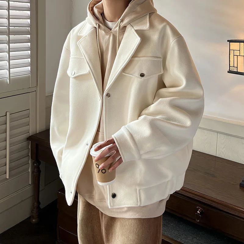 Winter Thicken Woolen Coat Men Warm Fashion Casual