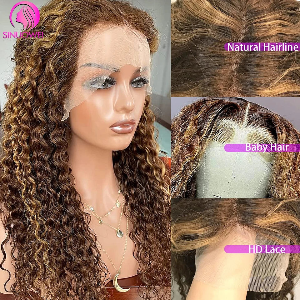 32 Inch Highlight Wig Human Hair 13x6 Water