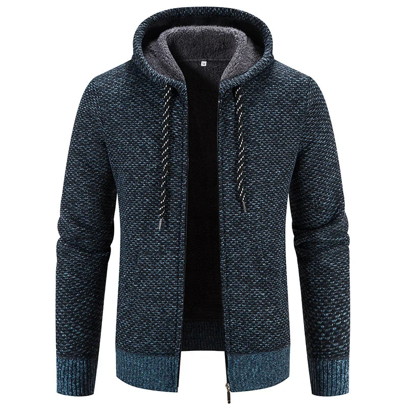 Male Knitted Casual Jackets with Hood Men's Sweater