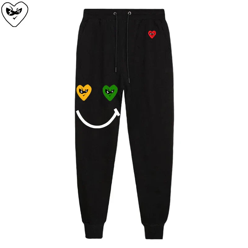 Men Women Spring Autumn Pants Heart Cartoon Embroidery