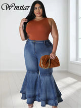 Plus Size Jeans Women Casual High Waist Flare