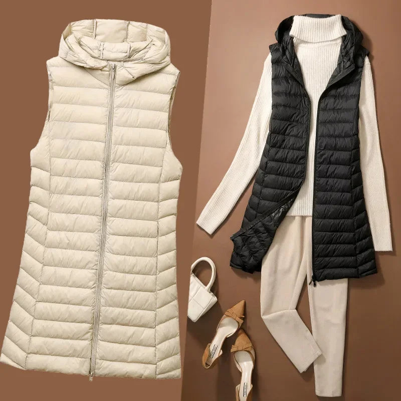 Women's Autumn/Winter X-long Hooded Sleeveless Jackets 2023 New
