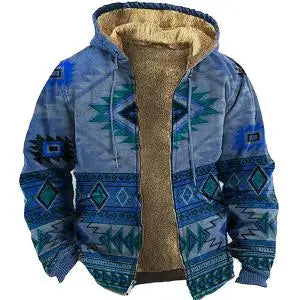 Vintage Zipper Coat Long Sleeve Tribal Totem Print
