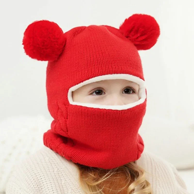 2024 Autumn and Winter Kids Balaclava Hat PomPom