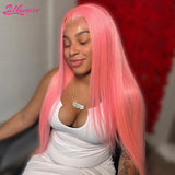 30 36 Inch pink lace front wig Human