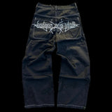 Y2K Jeans Mens Hip Hop Retro Skull Embroidery