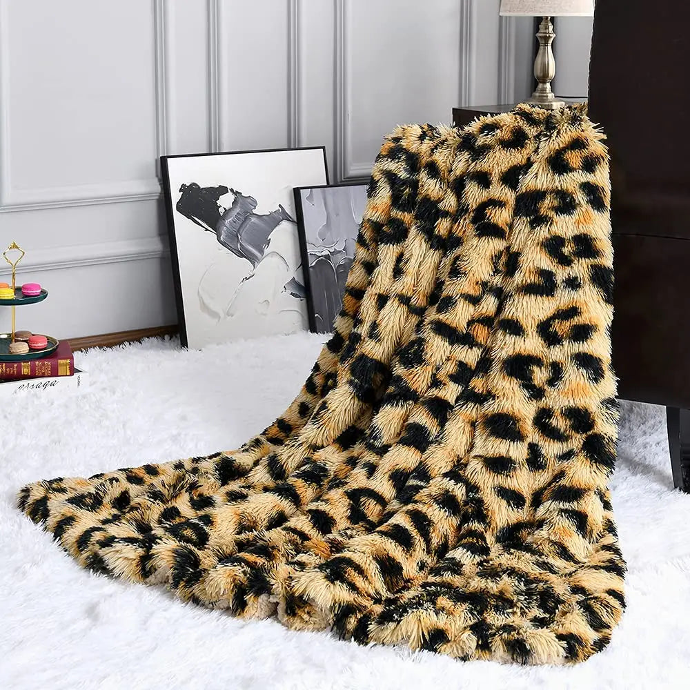 Luxury leopard Stitch Throw Blanket room decor plaid