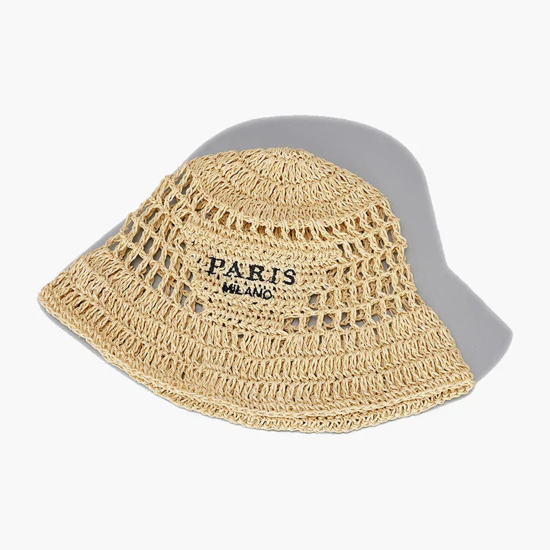 MABULA Wide Brim Women Bucket Hat Summer Straw