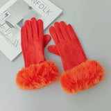 Female Faux Rabit Fur Suede Leather Touch Screen