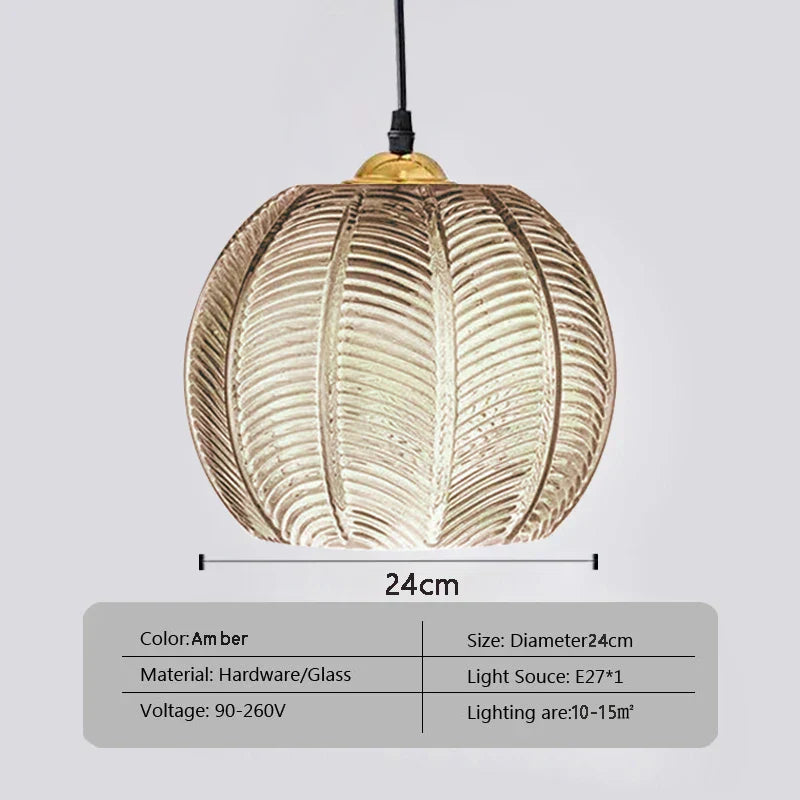 Nordic Glass Pendant Light Green Leaf Pattern Lighting