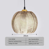 Nordic Glass Pendant Light Green Leaf Pattern Lighting