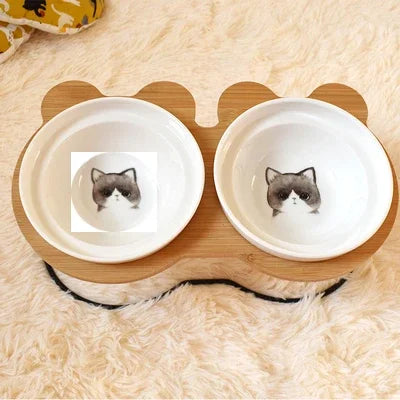 New High-end Pet Bowl Bamboo Shelf Ceramic Feeding