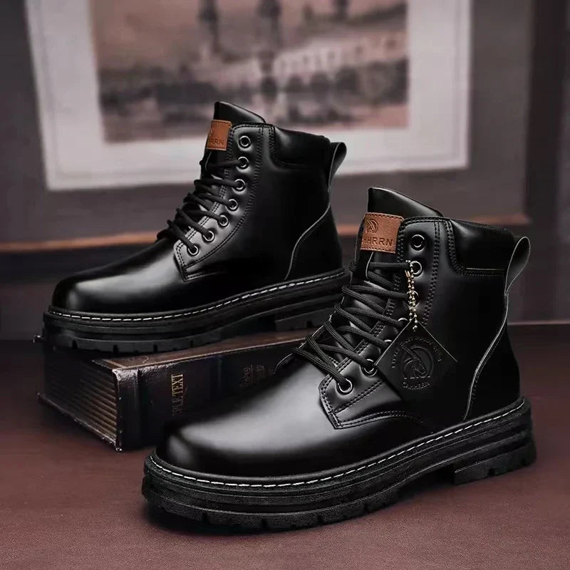 Green Men Ankle Boots Platform Men's Leather Shoes