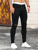 Streetwear Fashion Black Ripped Skinny Jeans Men Slim