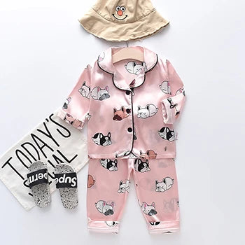 Toddler Girls Silk Satin Pajamas Sets Cartoon Kids