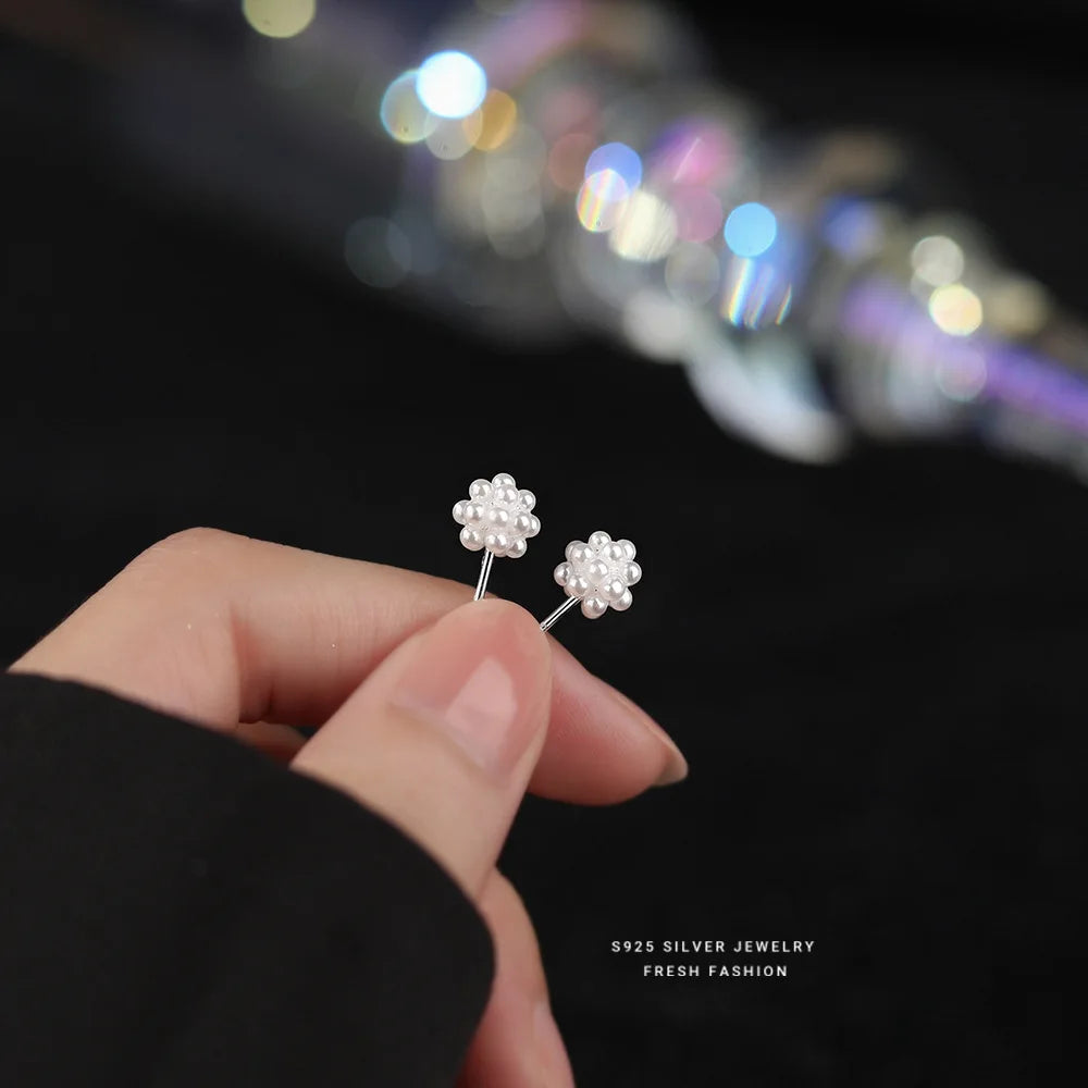 925 Sterling Silver Mini Pearl Bubble Flower Stud