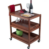 3-Shelf Wood Mobile Serving Cart With Lockable Wheels