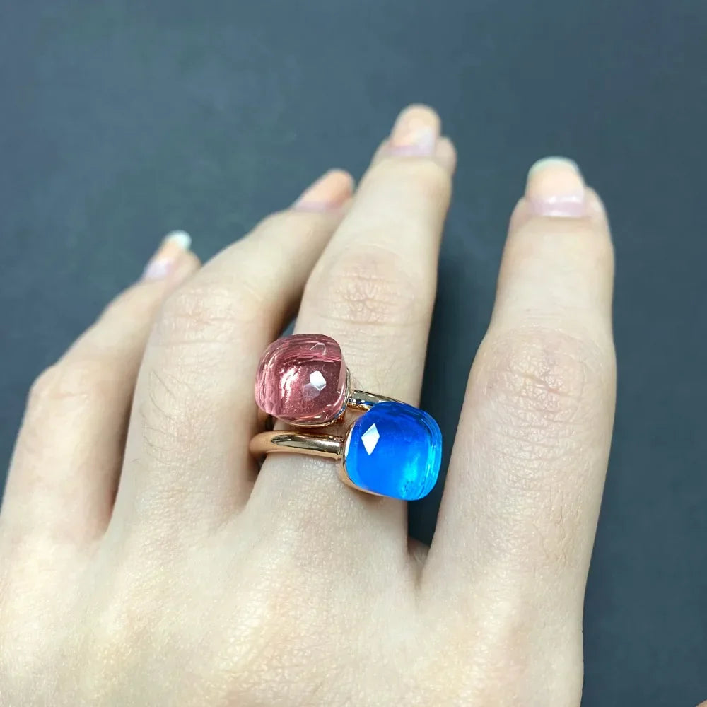 2PcsSet Pomellato Ring Stacked Mix Color Crystal Ring