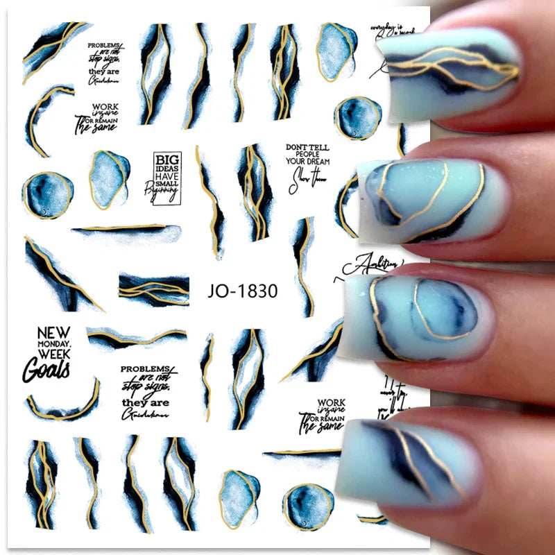 Purple Marble Nails Stickers Smoke Design Manicure Decals