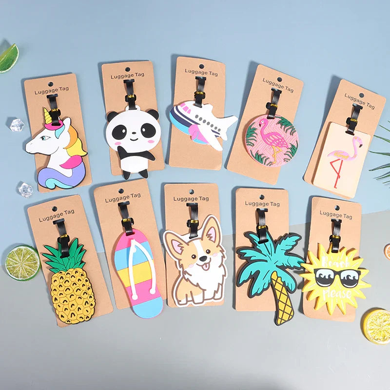 1PC Cute Cartoon Hawaiian Flamingo Silicone Luggage Tag