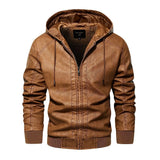 Autumn Men's Hooded Leather Motorcycle Jacket Fashion Slim
