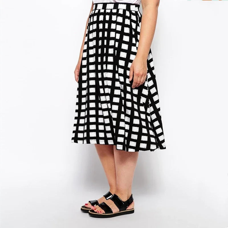 Plus Size Black And White Plaid Aline Skirt