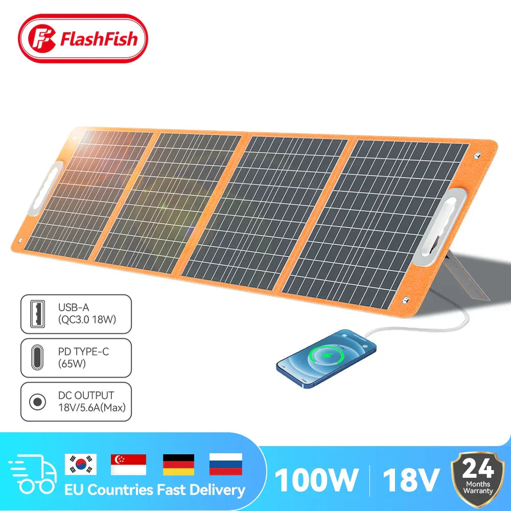 FlashFish Solar Panel 100W 18V Solar Charger with