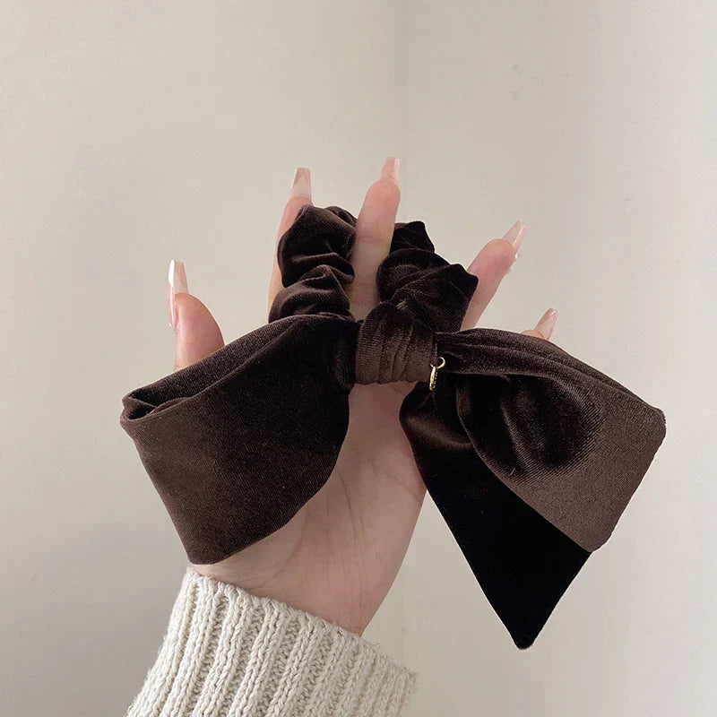 New Vintage Velvet Bow Scrunchie Rabbit Knot Hair