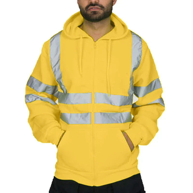 Men Reflective Strip Hoodie Sweatshirt Long Sleeve Fitting