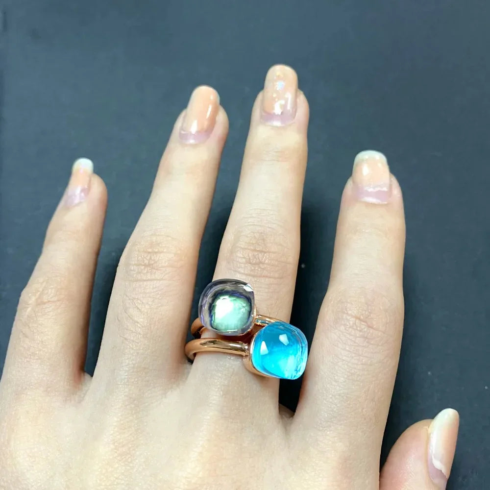 2PcsSet Pomellato Ring Stacked Mix Color Crystal Ring