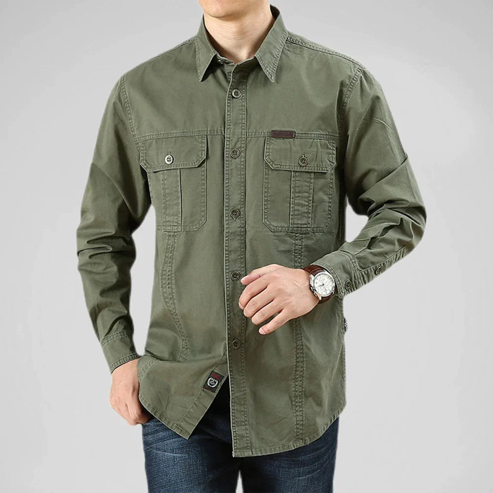 100% Cotton Men's Shirt Solid Color Multi-Pocket High