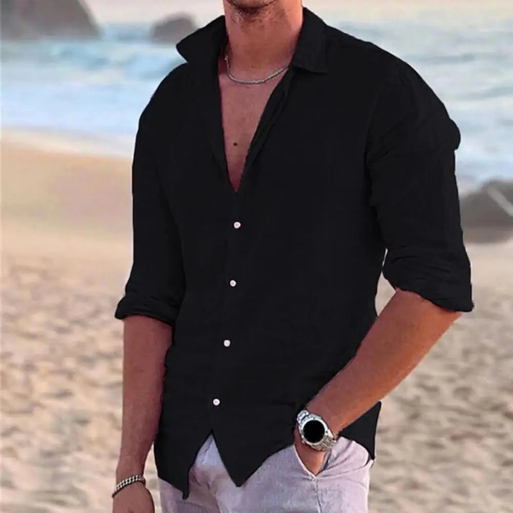 Cotton Linen 2023 Summer New Men's Solid Color