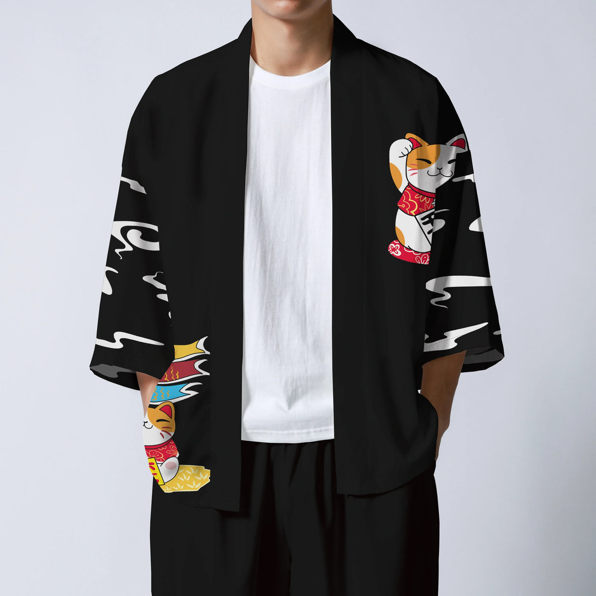 Men's Casual Kimono Style "Cheerful" Cat Loose Fit