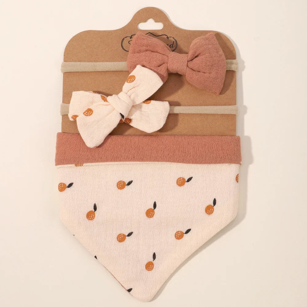 1/3Pcs Baby Headband Saliva Towel Set Floral Print