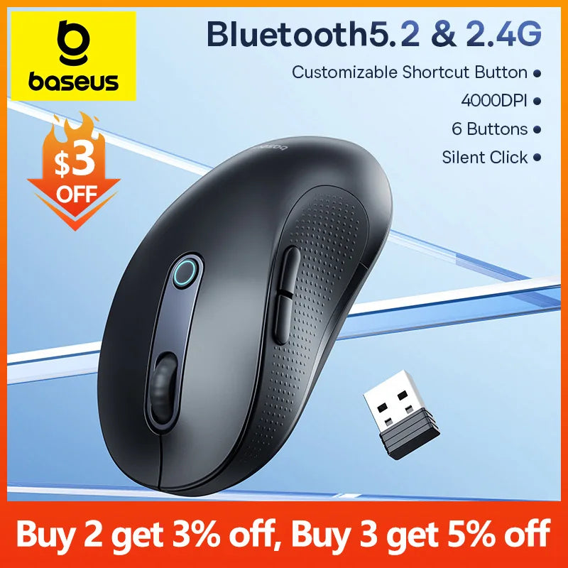 Baseus F02 Wireless Mouse Bluetooth 5.2 2.4G 4000DPI