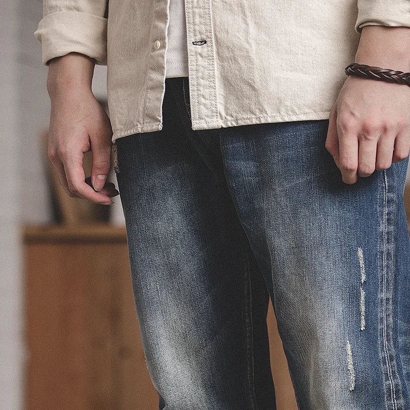 Maden Casual Ripped Jeans for Men Brushed Denim