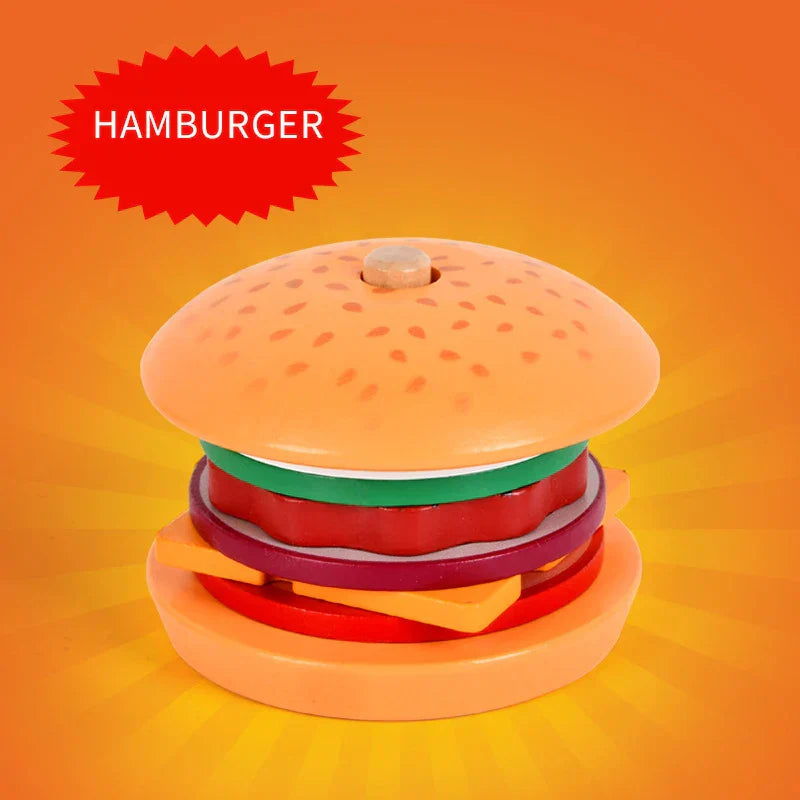 Montessori Toy For Kids,Wooden Hamburger Sandwich French Fries