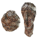 Leopard Print Double Layer Silky Bonnet Adjustable Elastic
