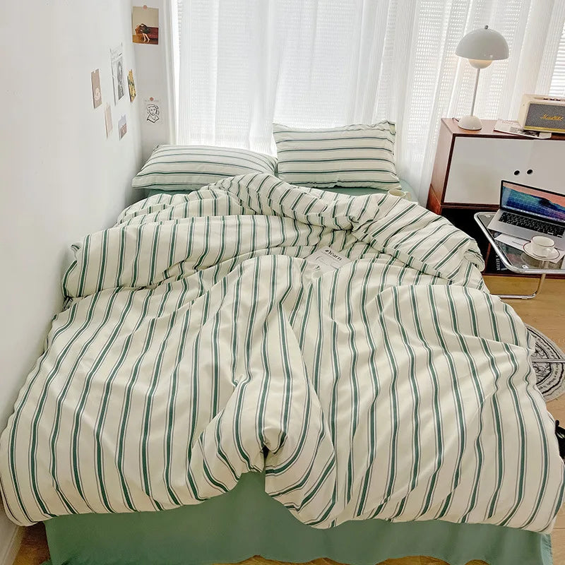 3PCS Bedding Set Nordic Colorful Striped Printing Duvet