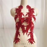 1pair2pcs Bamboo Leaf Neckline Lace Applique Red Burgundy