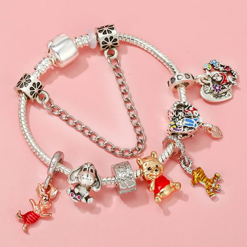 Cute Enamel Disney Princess Dress Charms Bracelet Women