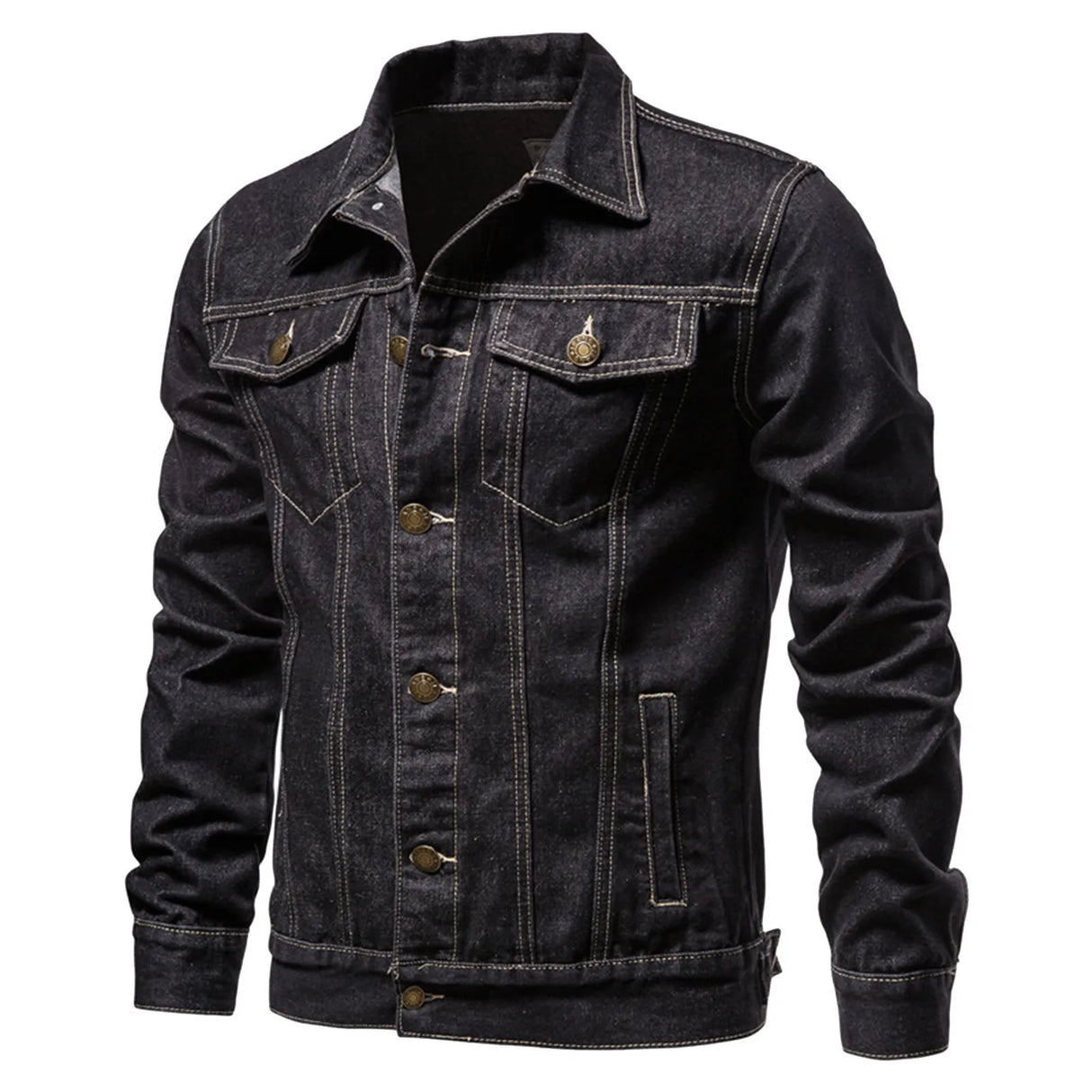 Men'S Workwear Long-Sleeved Lapel Denim Jacket Fashionable Loose